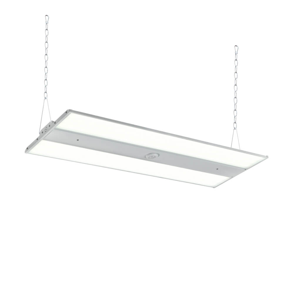 "Halcon slim Highbay Linear LED fixture with CCT and wattage selectable features for warehouses and big box retailers"