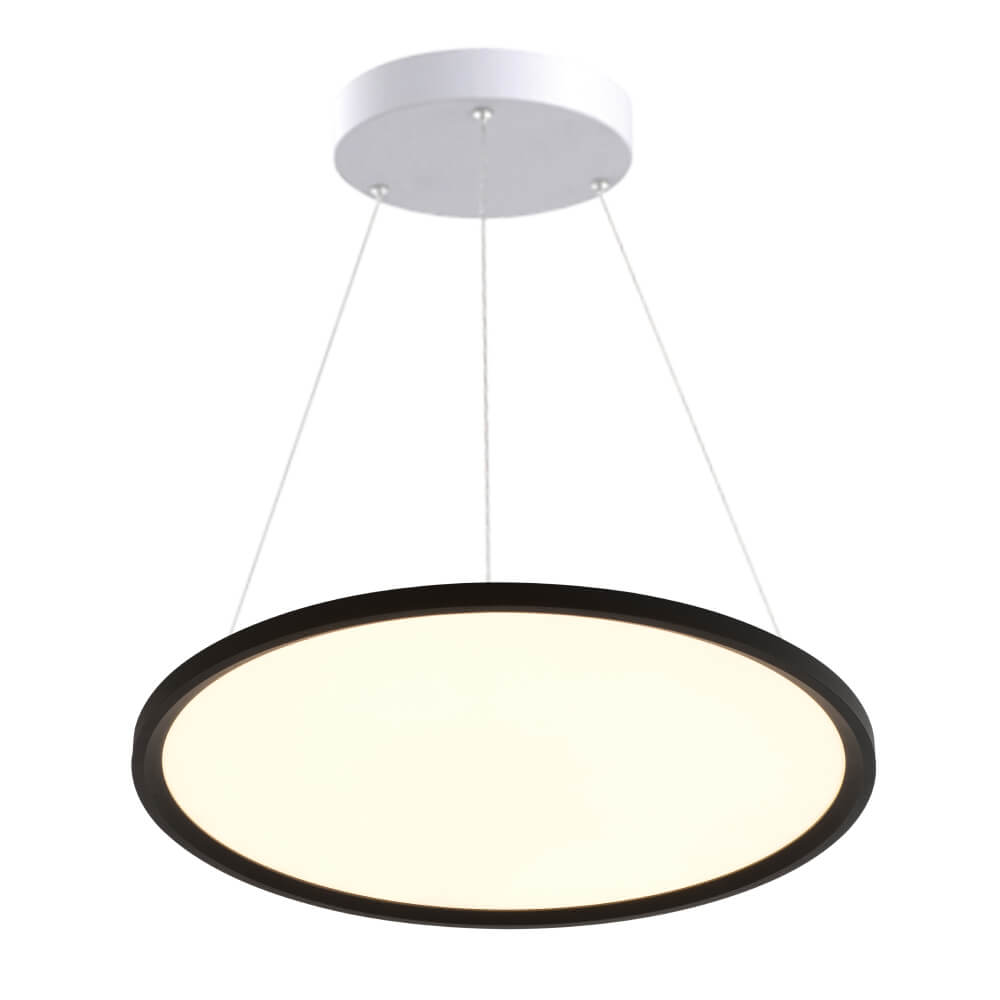 Modern black and white Halcon Round LED Pendant Light in 450mm size, suitable for versatile room lighting with direct/indirect options.