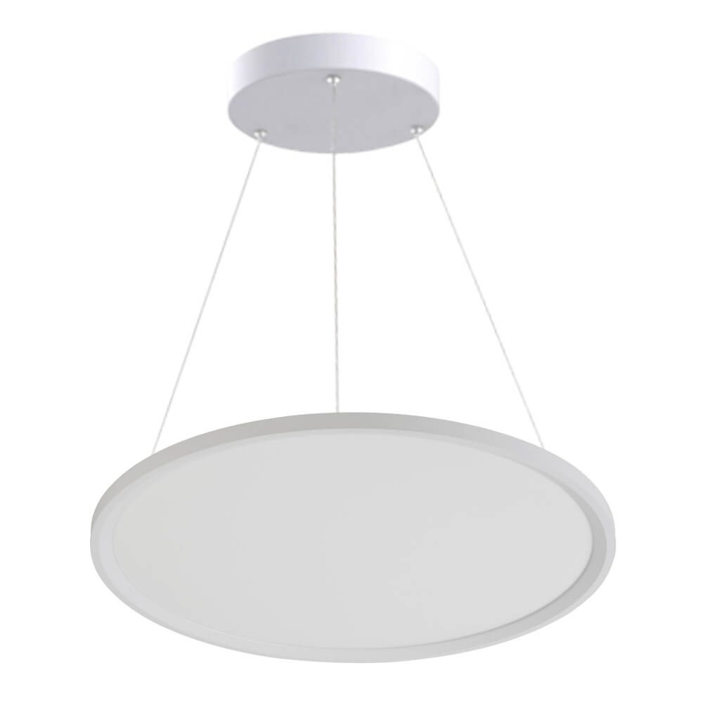 Contemporary White Halcon LED Pendant Light Model P1908 with energy-efficient design, featuring selectable sizes and color temperatures for customizable room ambiance.