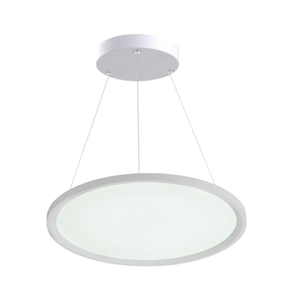 Contemporary LED Pendant Light P1908 in sleek white finish, showcasing efficient lighting with selectable wattage and CCT, suitable for modern interior designs.